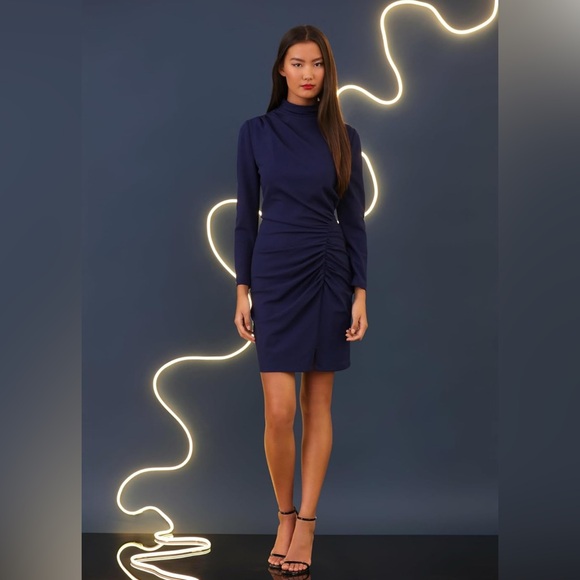 Donna Morgan Women's Long Sleeve Mock Neck Gathered Mini Dress5 - Picture 7 of 7